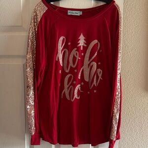 Southern Grace Red Top with Sequin Sleeves